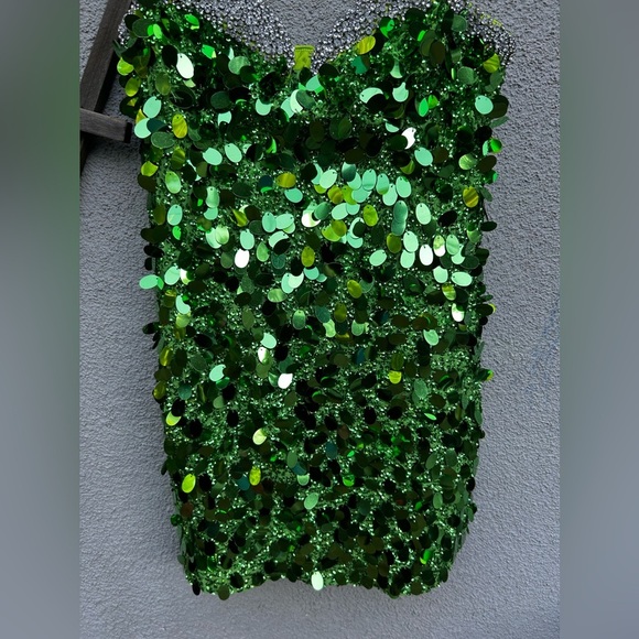 H&M Studio Green Sequined Embellished mini Dress Designer Re-enchantment - Picture 11 of 16